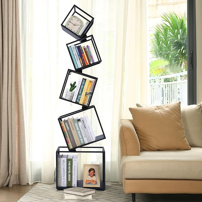 Modern Bookcase 5 Tier - No Screws Assembly | Stylish and Functional Storage, Open Box