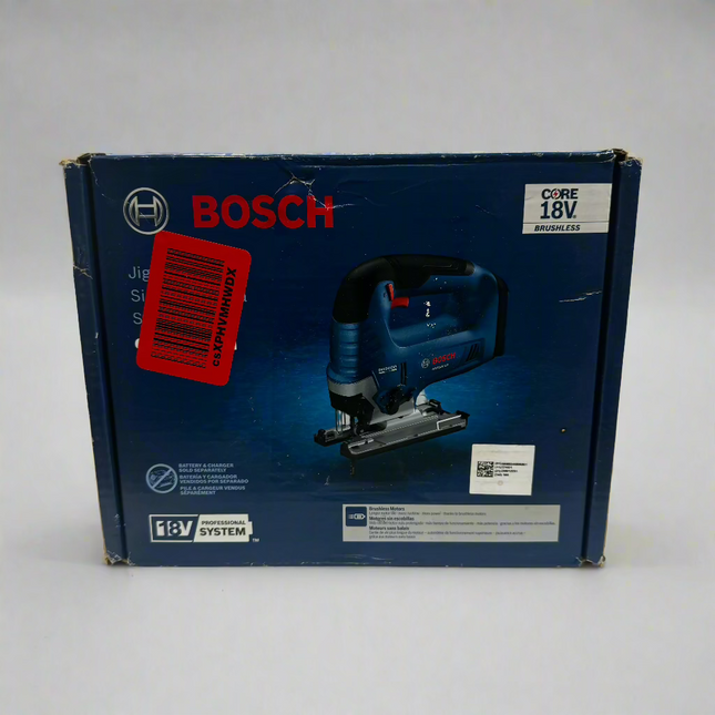 Bosch 18V cordless brushless jigsaw, professional system, ergonomic design, versatile cutting tool.”
