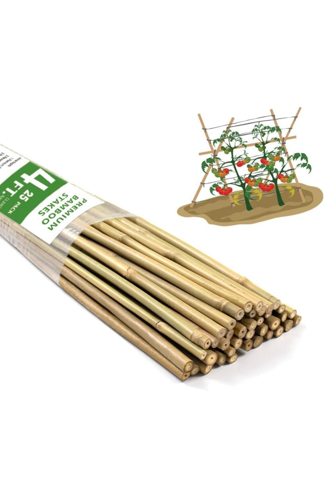  BOVITRO 4FT Bamboo Garden Stakes, 25 pack, natural plant support”