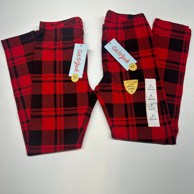 Cat & Jack Girls’ Red Plaid Leggings, Size S (6/7), New with Tags, Discounted Price $8.40”