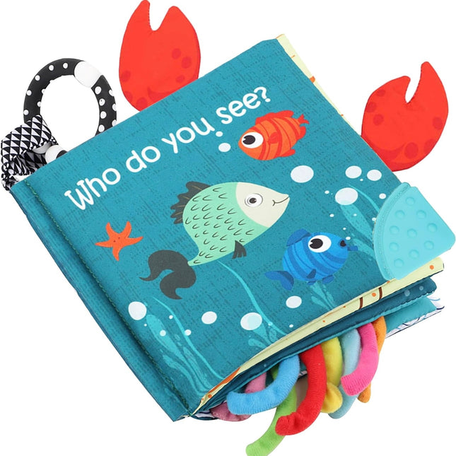 Bebe Mondo Fish Baby Books Toys - Touch and Feel Cloth Soft Crinkle Books for Babies - Open Box