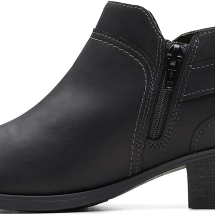 Clarks Women's Charlten Grace Ankle Boot - New - Black Oily Leather - Size 8