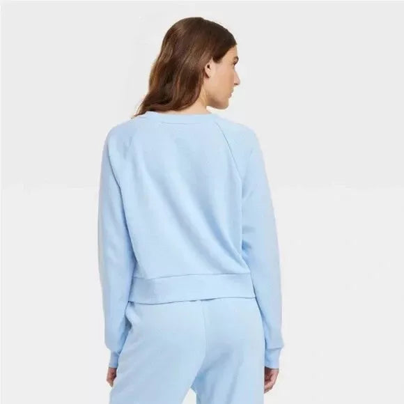 Women's Colsie Fleece Lounge Sweatshirt - Light Blue, New Without Tags- XS