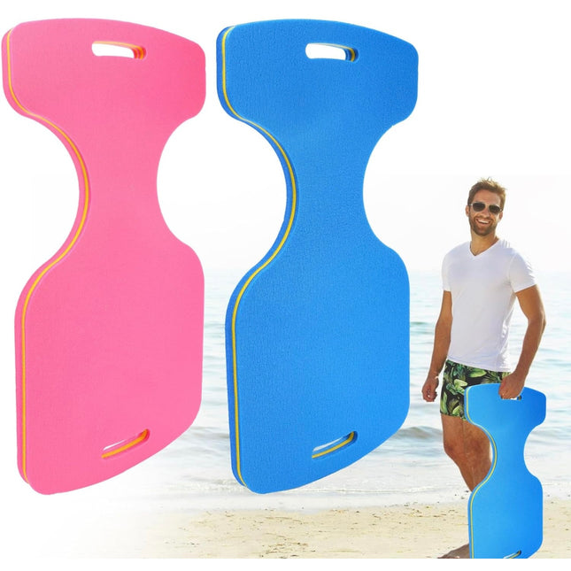 Comfortable foam water saddle pool floats, 2-piece set, blue and pink, durable and ergonomic design”
