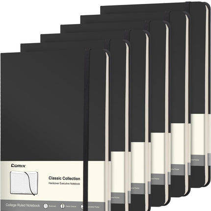  Comix A5 Medium Hardcover Notebooks, 6 Pack, 240 Pages, 5.5 x 8.3 inch, Black”