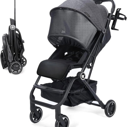 CozyKid lightweight compact travel baby stroller with cup holder, sleep shade, and oversized basket, perfect for travel.”