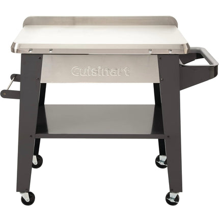 Stainless steel outdoor grill prep table with lower storage shelf and wheels by Cuisinart”