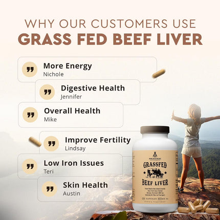 Ancestral Supplements Beef Liver, Grass-Fed, Natural Iron, Vitamin A, B12 for Energy, 180 Capsules