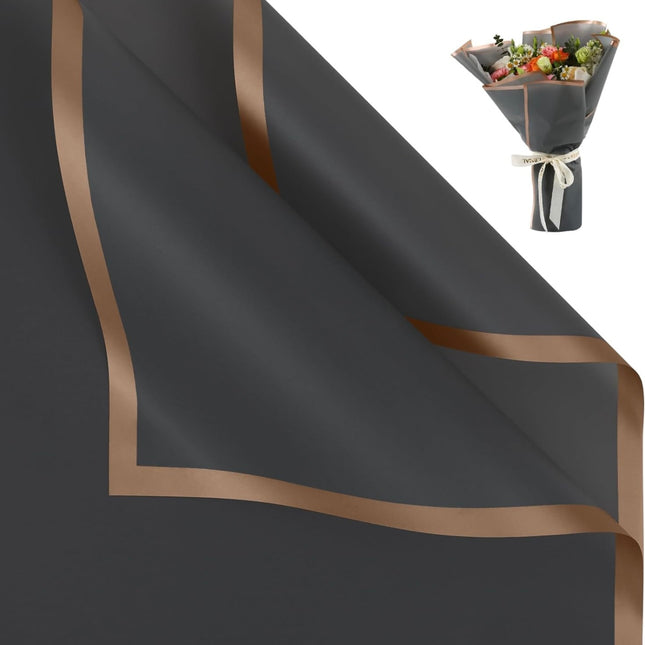 “20 sheets dark gray flower wrapping paper with waterproof design, perfect for floral arrangements and gifts”