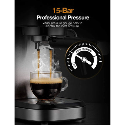 Brewsly Espresso Machine 15 Bar Stainless Steel Coffee Maker with Frother New