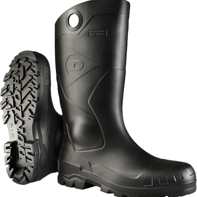Dunlop Protective Footwear Chesapeake plain toe boots, 100% waterproof PVC, lightweight, durable, black, size 8, open box”
