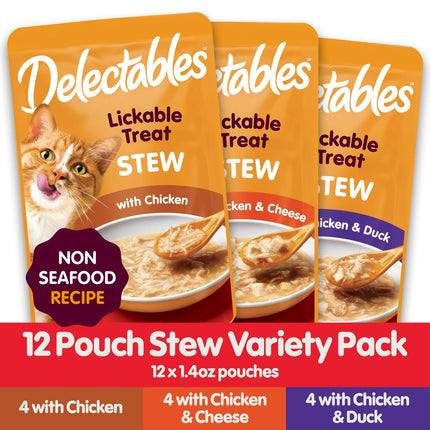 Hartz Delectables Stew Non-Seafood Lickable Wet Cat Treats Variety Pack - 24 Count (2 Packs of 12), New