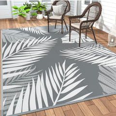  GENIMO Outdoor Rug 8x10, reversible, waterproof, UV resistant, grey and white, open box new”