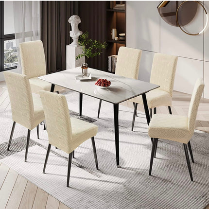  Genina Waterproof Dining Room Chair Covers, set of 6, stretch Parsons chair slipcovers, Pattern2-Beige”