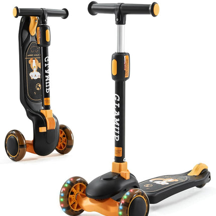 “GLAMUP Kids Kick Scooter with 3 Light-Up Wheels, adjustable height, easy-folding mechanism, safe and fun scooter for boys and girls aged 3-14”