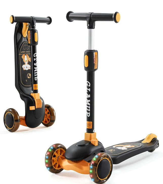“GLAMUP Kids Kick Scooter with 3 Light-Up Wheels, adjustable height, easy-folding mechanism, safe and fun scooter for boys and girls aged 3-14”