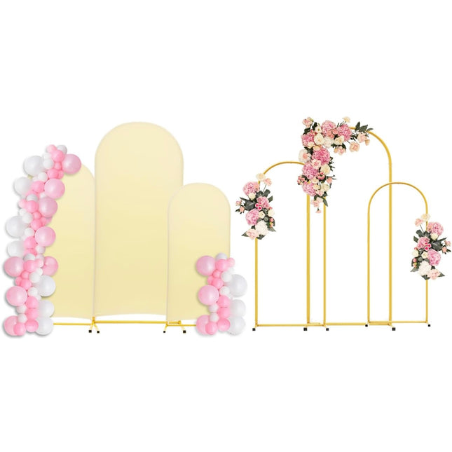 “GRENTY Metal Arch Backdrop Stand and Cover, gold, 6FT 5FT 4FT, wedding birthday baby shower decoration”