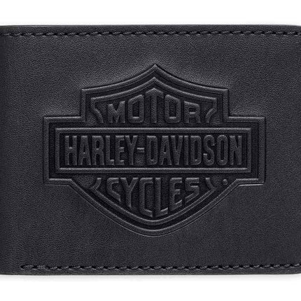 Harley-Davidson Men’s Bi-Fold Leather Wallet, Black - New