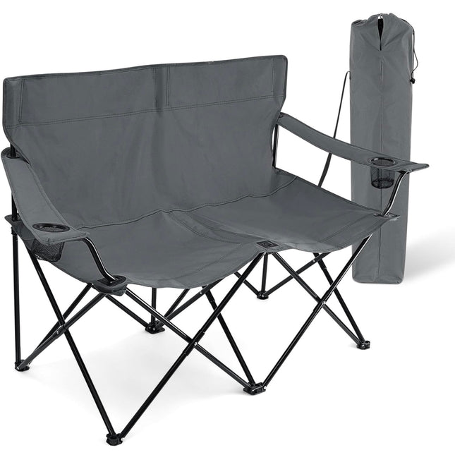 HaSteeL foldable double seat camping chair, grey, portable outdoor chair with storage bag, ergonomic and durable”