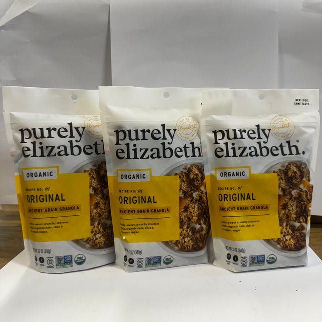Healthy granola snack, Purely Elizabeth Original Ancient Grain, 3-pack 12oz bags, vegan, gluten-free, organic”
