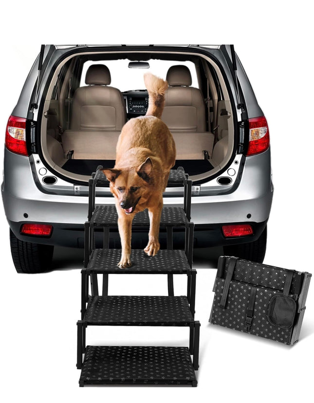 “Heeyoo Dog Stairs for Car, foldable dog ramps, non-slip surface, portable dog steps, supports up to 200 lbs”