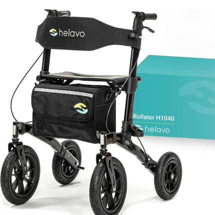 Helavo All Terrain Walker with Pneumatic Tires, foldable outdoor walker for seniors with seat, black”