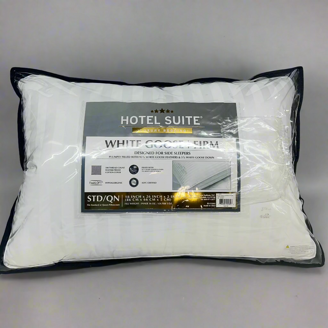 Hotel Suite White Goose Firm Pillow, 500 thread count, side sleeper, STD/QN size, new open box”
