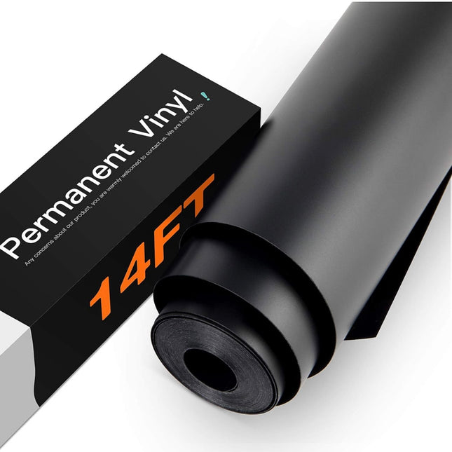 HTVRONT black permanent vinyl roll for Cricut and Silhouette, 12x14 feet matte black adhesive vinyl, craft and die-cutting materials”