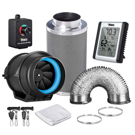 iPower 6 Inch Inline Carbon Filter Ventilation Kit – 350 CFM Fan, 25ft Ducting, Controller, Monitor – New