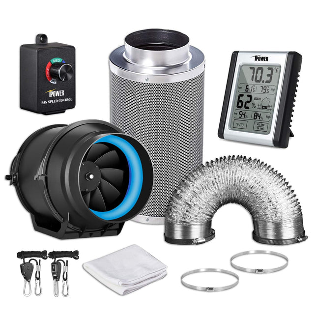 iPower 6 Inch Inline Carbon Filter Ventilation Kit – 350 CFM Fan, 25ft Ducting, Controller, Monitor – New