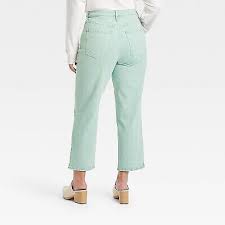 Women's High-Rise Straight Fit Cropped Jeans - Universal Thread, Mint Green, New, Size 10R