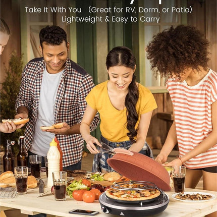 Saenchue Electric Pizza Oven - 12-Inch Indoor Pizza Ovens Countertop - 1200W Pizza Maker Heats up to 800˚F by Ceramic Stone