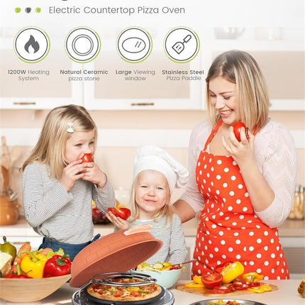 Saenchue Electric Pizza Oven - 12-Inch Indoor Pizza Ovens Countertop - 1200W Pizza Maker Heats up to 800˚F by Ceramic Stone
