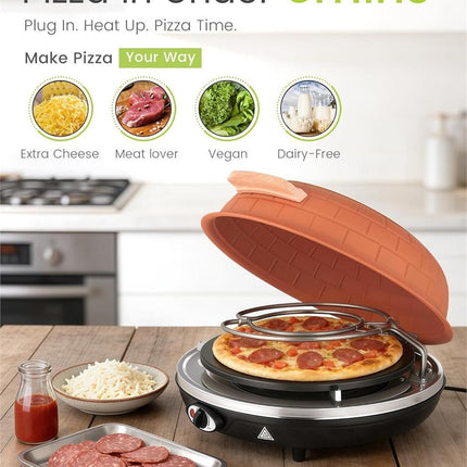 Saenchue Electric Pizza Oven - 12-Inch Indoor Pizza Ovens Countertop - 1200W Pizza Maker Heats up to 800˚F by Ceramic Stone