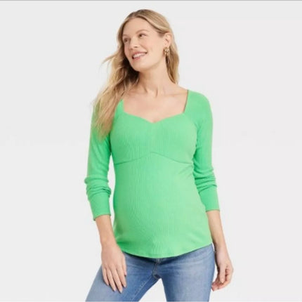 Isabel Maternity Long Sleeve Square Neck Ribbed Top - New