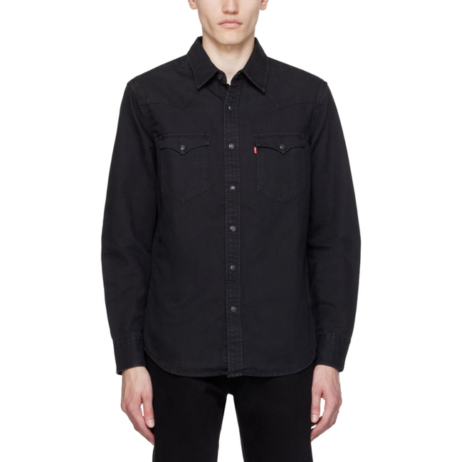 Levi’s Black Denim Shirt in size M, featuring a classic denim design, ideal for versatile wear.