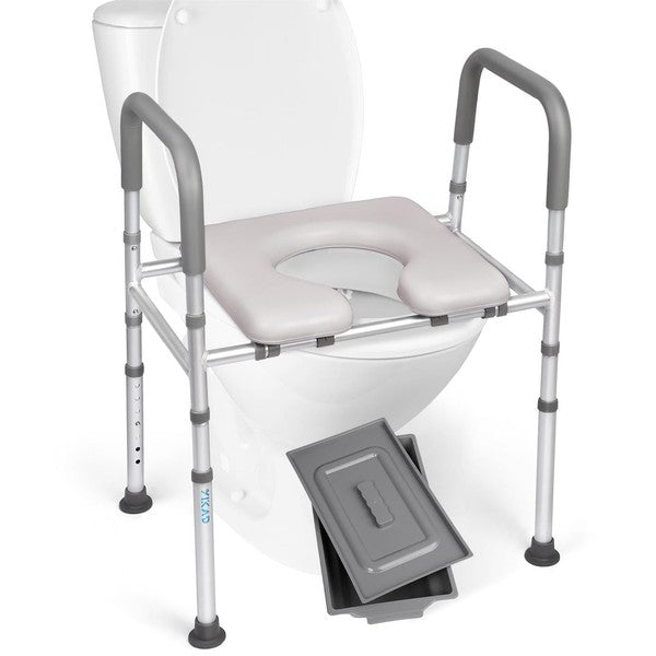 YIKAD Adjustable Toilet Safety Rail with Commode Bucket, Fits Most Toilets, Amazon Return”