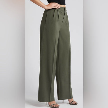 Open Edit Relaxed Waist Wide-Leg Trousers in Green City, Size S - New