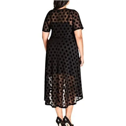 City Chic Women's Black Mesh Polka Dot Hi-Low Midi Dress, Plus Size 16, New