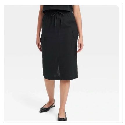 Women's Linen Midi Skirt - A New Day™, Lightly Used, Black, Size S