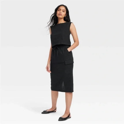 Women's Linen Midi Skirt - A New Day™, Lightly Used, Black, Size S