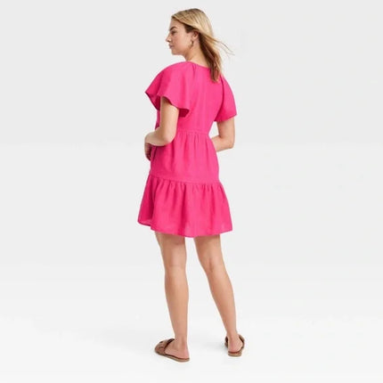 Women's Flutter Short Sleeve Mini Skater Dress - Universal Thread™, New - Pink, Size XL