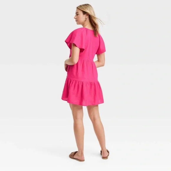 Women's Flutter Short Sleeve Mini Skater Dress - Universal Thread™, New - Pink, Size XL