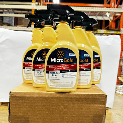 MicroGold Dual-Action Disinfectant & Antimicrobial 6-Pack, 24oz Bottles, Hospital-Grade, No Harsh Chemical Odor”