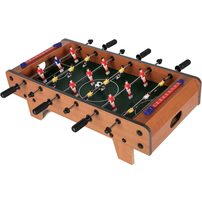 Mini Foosball Table for Kids, 20-inch wooden tabletop soccer game with leg supports, 12 players, and hand grips”
