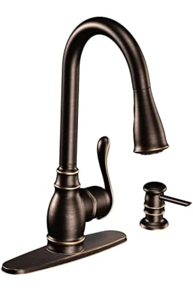  Moen Annabelle High Arc Pull Down Kitchen Faucet, Mediterranean Bronze, single handle, elegant kitchen upgrade”
