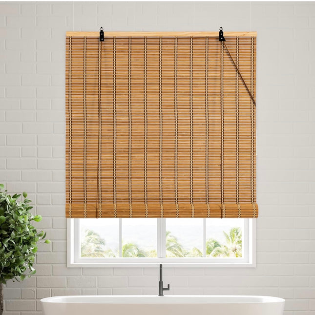 Natural bamboo roll up blinds, light filtering, 48x72 inch, indoor outdoor use”