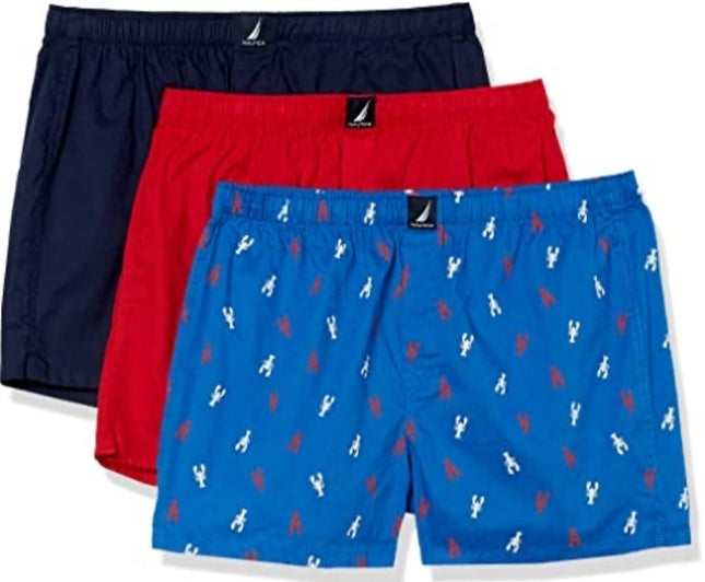  Nautica Men’s Woven Boxer Briefs 3-Pack, size M, 100% cotton with solid colors and lobster print”