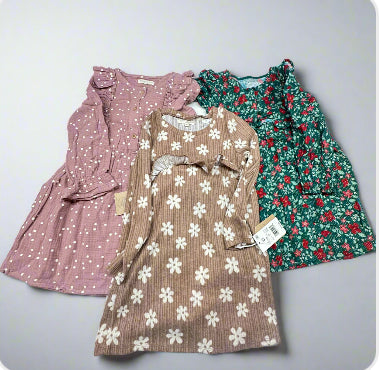 New with Tag 3-Pack Girls’ Dresses, Size 4T – Floral and Polka Dot Patterns
