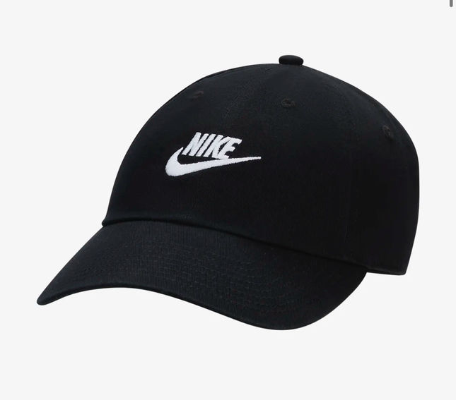 Nike Club Cap in black, size M/L, featuring the iconic logo and an adjustable strap for versatile wear. MSRP $26.00.